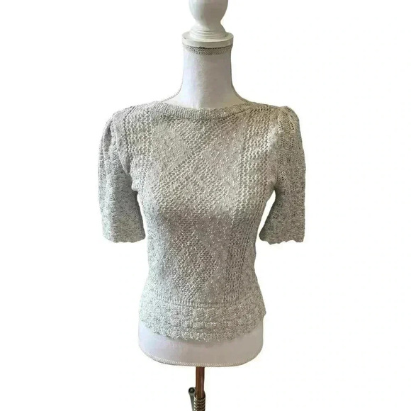 Vintage Sweaters - Vintage 80s Leslie Fay open knit Romantic Feminine Short sleeve sweater 6